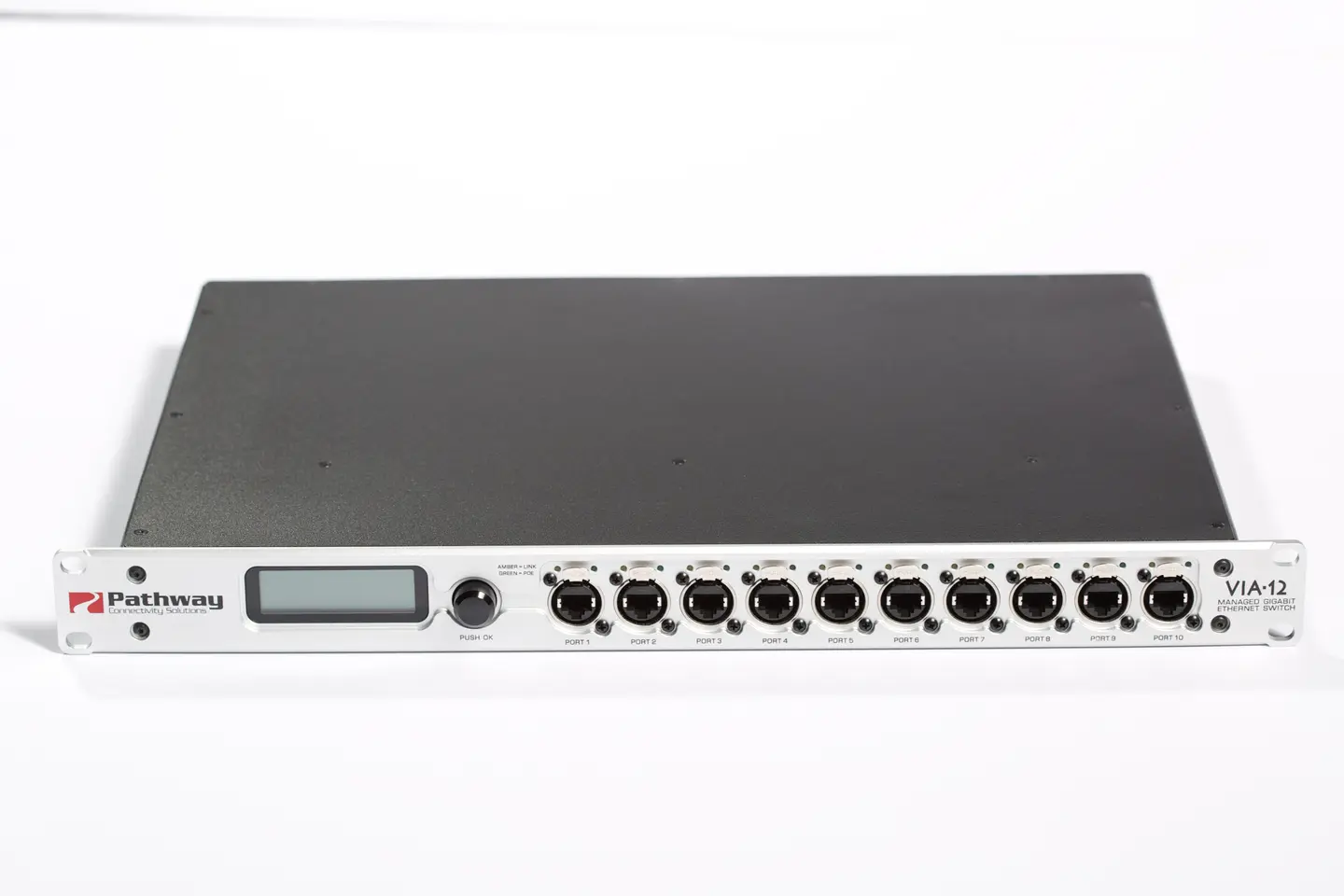 VIA-12 installed in rack — live event lighting network switch design