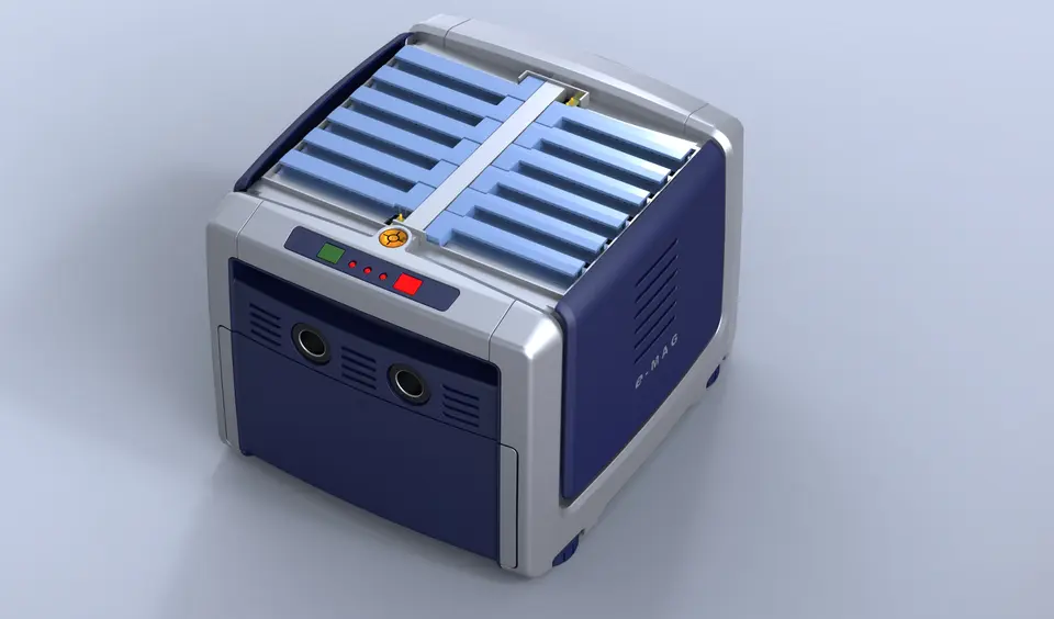 e-MAG power system open — clean tech portable energy industrial design