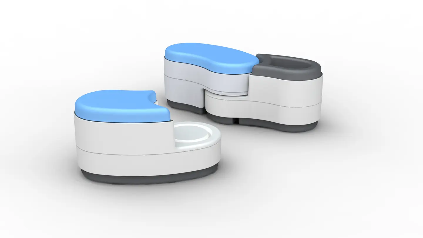 MRI furniture seating pods reconfigured — modular medical environment design for Hitachi Oasis