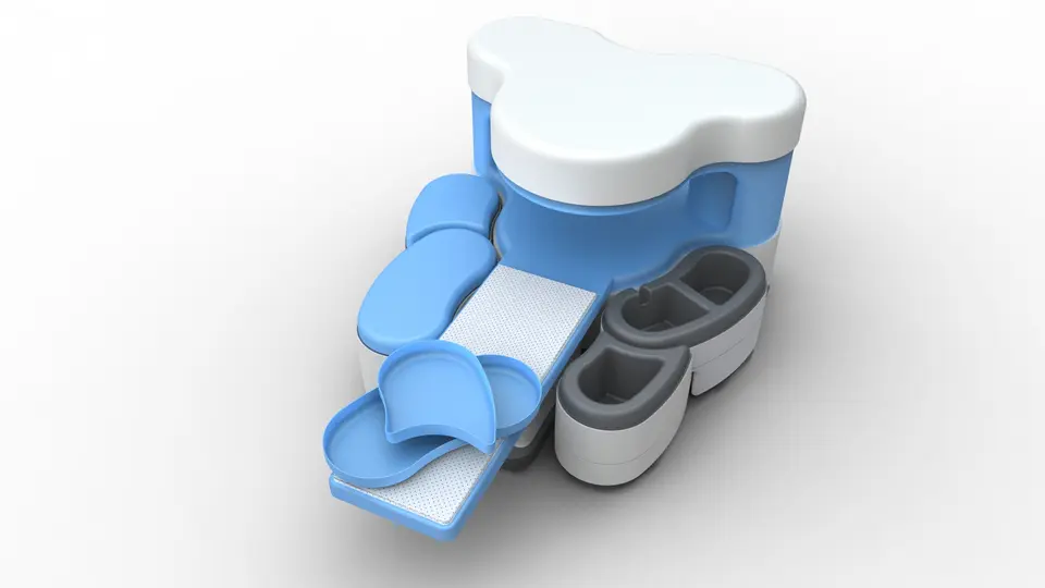 MRI seating pod unit — family-centered medical furniture industrial design