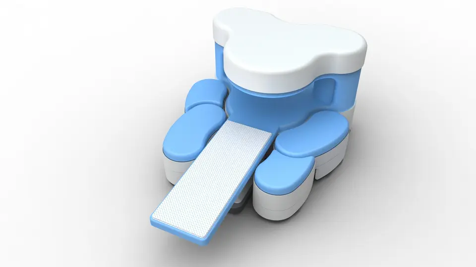 MRI expansion furniture pods combined — modular pediatric medical environment design