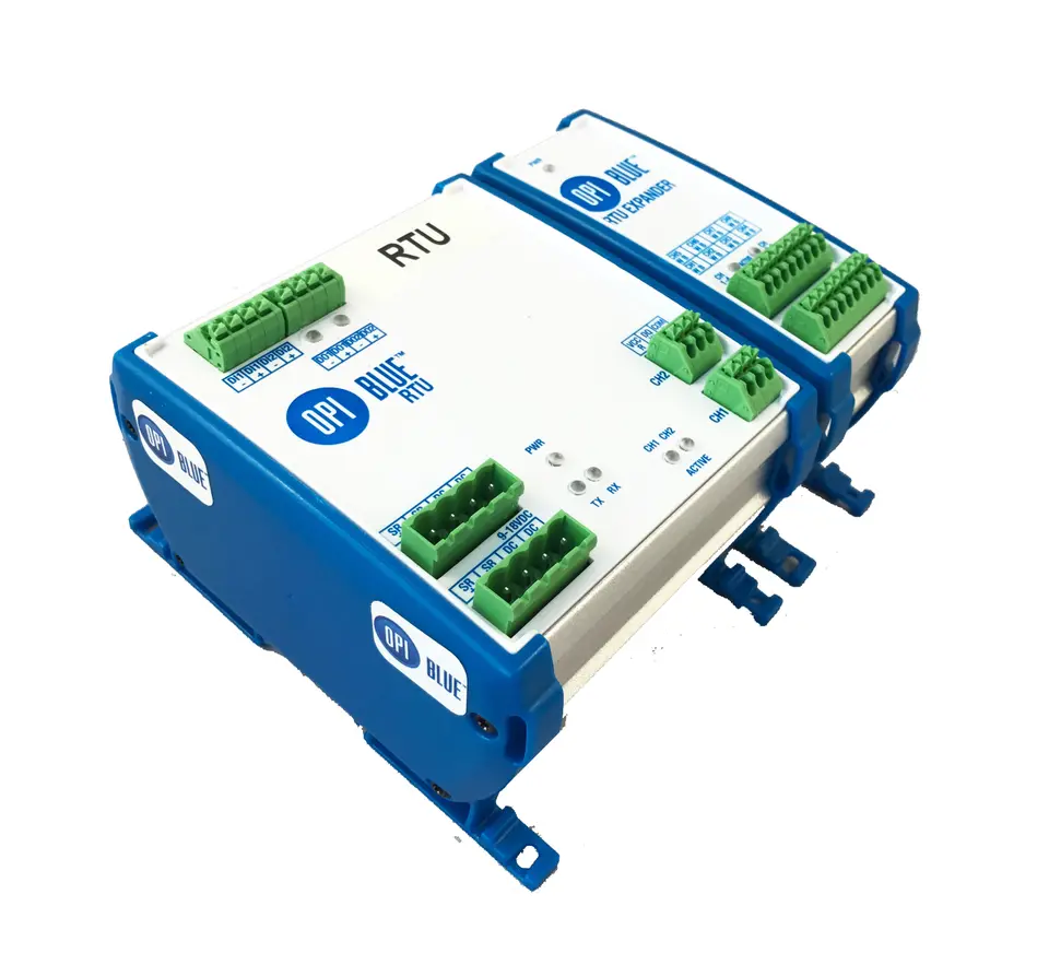 OPI Blue DIN hardware unit — agricultural IoT product design
