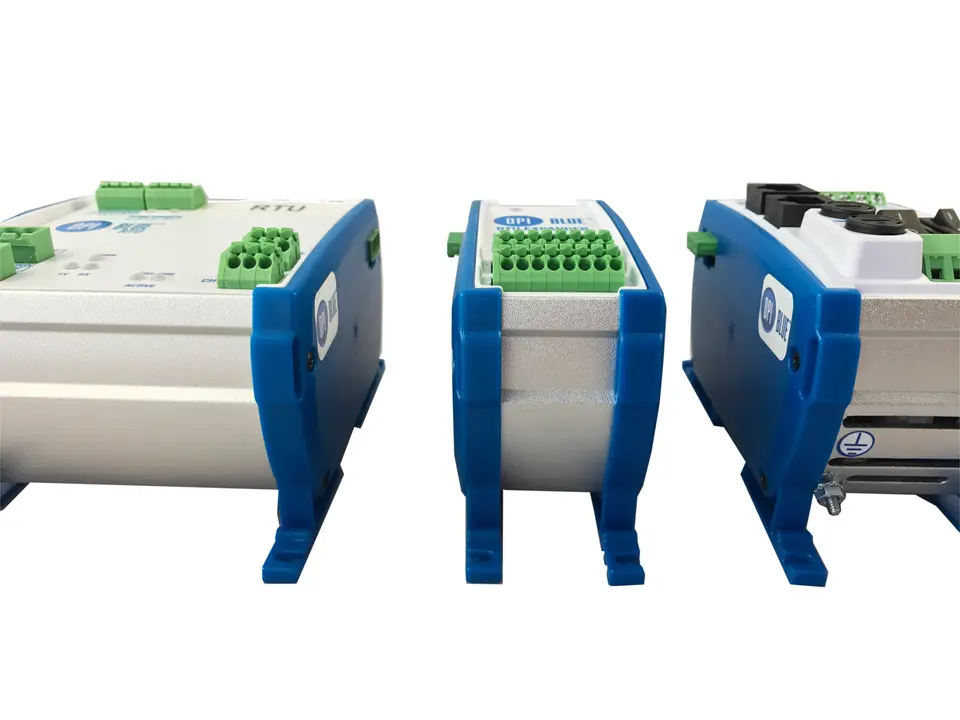 OPI Blue DIN system detail — grain monitoring industrial design