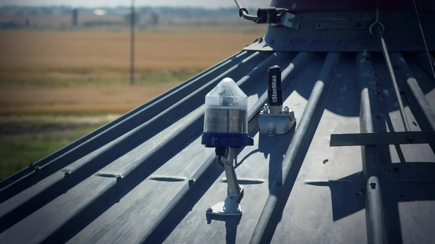 OPI Blue Node installed in grain bin — rugged agricultural electronics product design