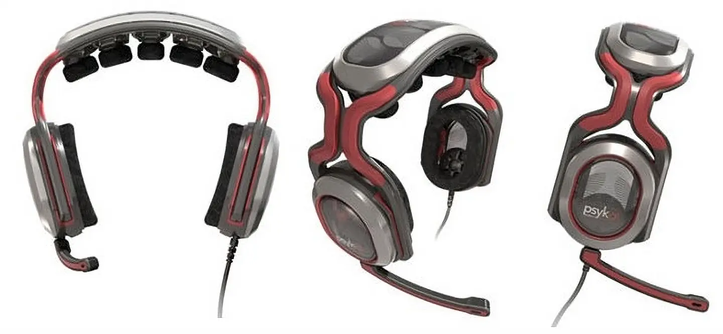 Psyko Krypton gaming headset full view — 3D surround sound consumer electronics industrial design